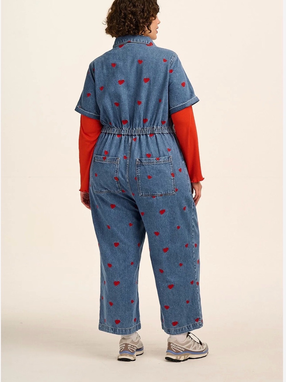 Lucy & Yak Ragan Denim Jumpsuit with embroidered cupid Hearts US 8 UK 12 - Picture 4 of 5